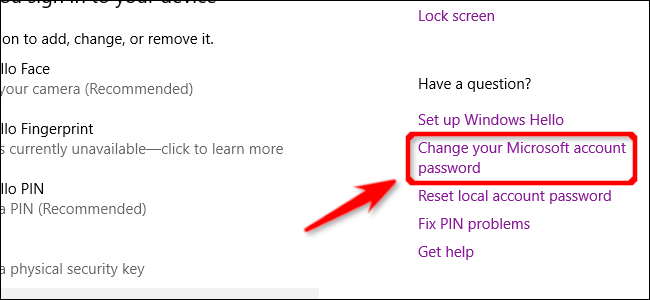 Change Password Dialog Link Windows 10