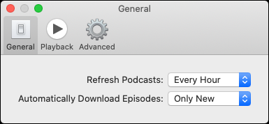 General settings in Podcasts app