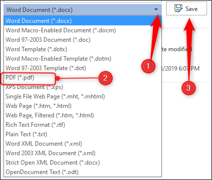 PDF save as option in dropdown list