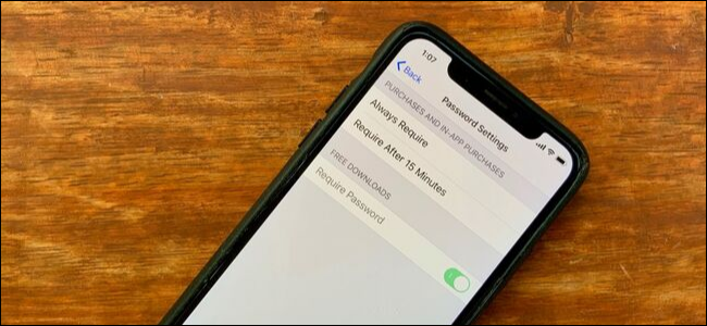 Password Settings screen for iTunes shown on iPhone