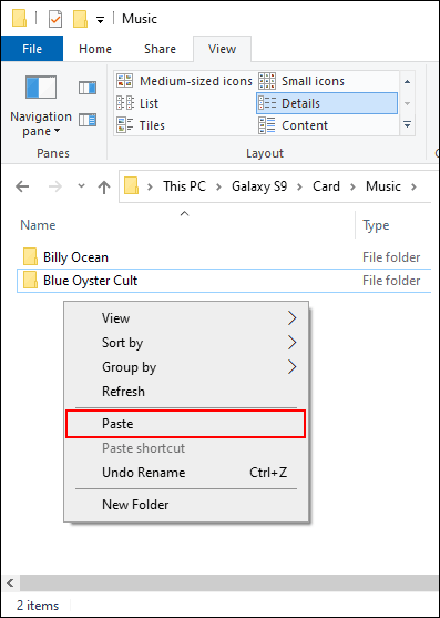 Paste your iTunes music files manually to your Android device in Windows File Explorer