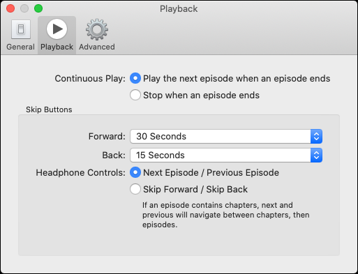 Playback settings in podcasts app