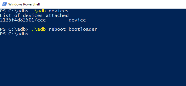 ADB commands running in a Windows Powershell window