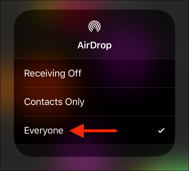 Select the Everyone option from AirDrop menu