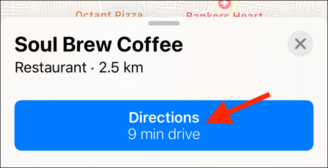 Tap on Directions from the location page