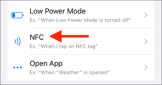 Tap on NFC from Automations section