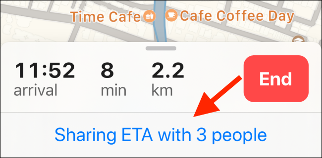 Tap on Sharing ETA with People button