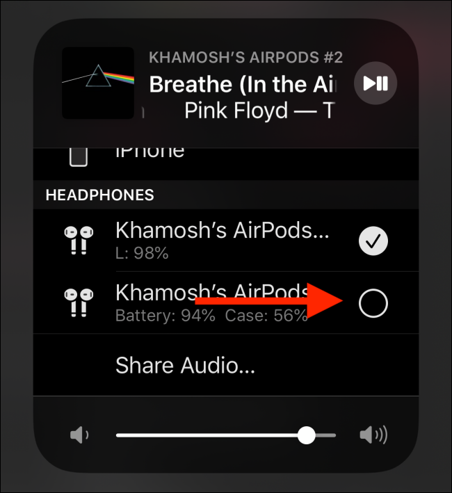 Tap on checkmark to connect to the headphones
