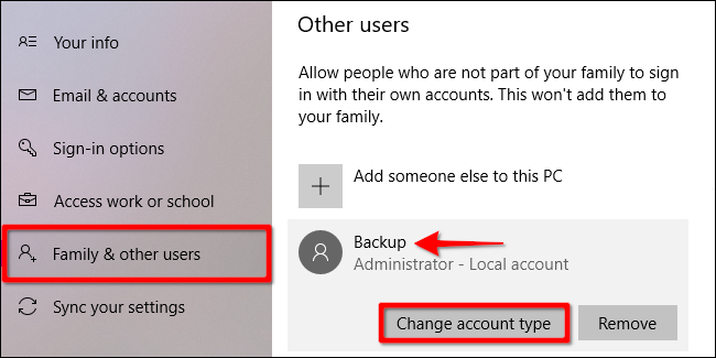 Windows 10 Change Account Type