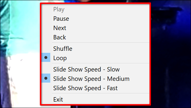 Windows 10 Slideshow Controls