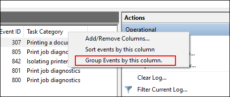 In the Event Viewer logs list, right-click Task Category, then click Group Events by This Category