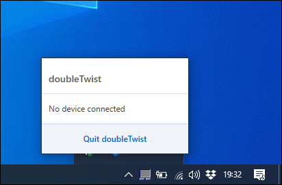 The doubleTwist Sync software on Windows, informing the user that no devices are connected