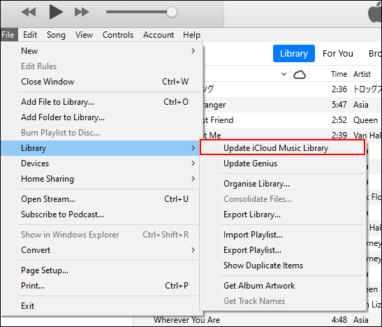 In iTunes, click File, then Library, then Update iCloud Music Library