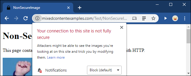 Chrome warning of mixed content images.