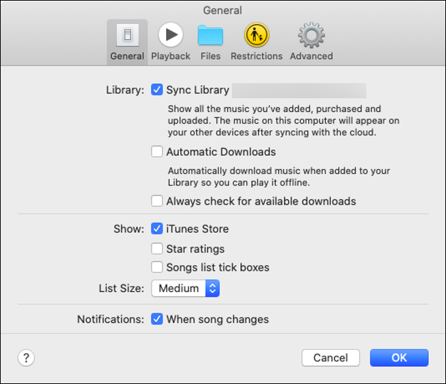 Preferences in macOS Catalina's Music app.