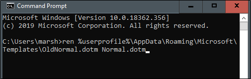 replace normal.dotm file from command prompt