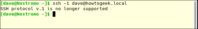 ssh -1 dave@howtogeek.local in a terminal window