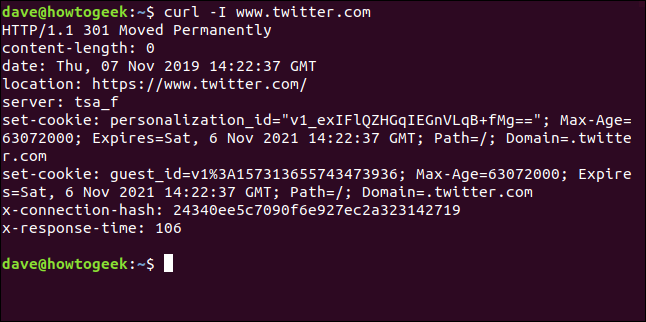 Output from curl -I www.twitter.com in a terminal window