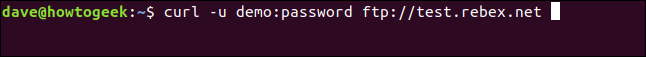 curl -u demo:password ftp://test.rebex.net in a terminal window