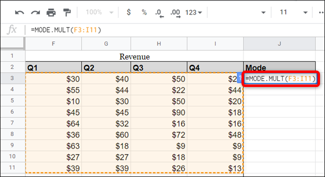 Use Google Sheet's MODE Function to Find Frequently Occurring Values