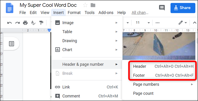 Click either &quot;Header&quot; or &quot;Footer.&quot;