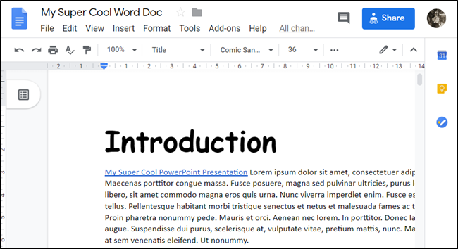 A document open in Google Docs. 