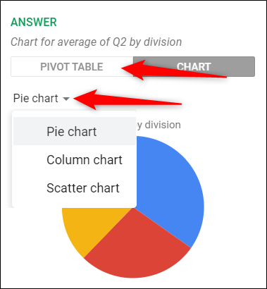 Click &quot;Pivot Table&quot; or &quot;Chart,&quot; and then select the type of chart you want from the list.