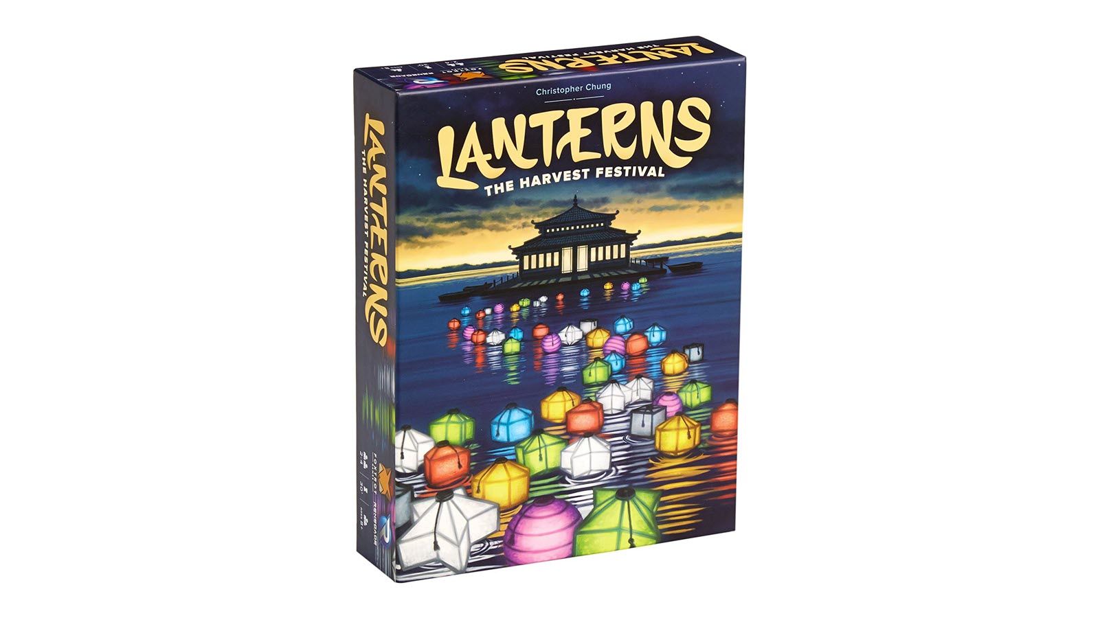The Lanterns game box featuring colored lanterns floating in a line on a lake.
