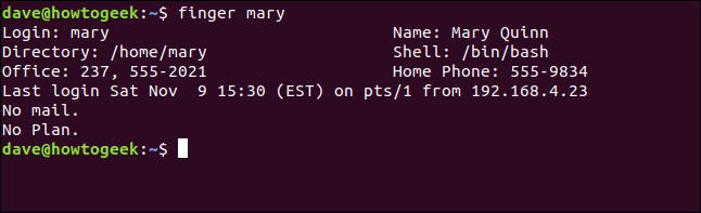 finger mary in a terminal window