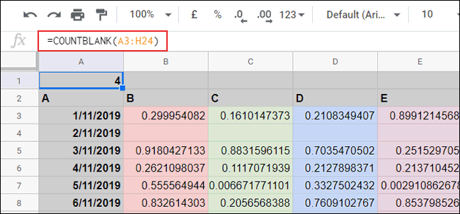 The COUNTBLANK formula in Google Sheets