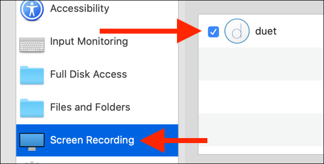Check Duet option for Screen Recording