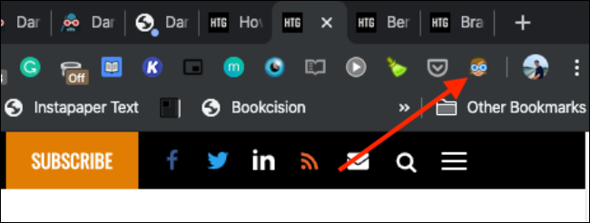 Click on Dark Reader extension icon in Chrome
