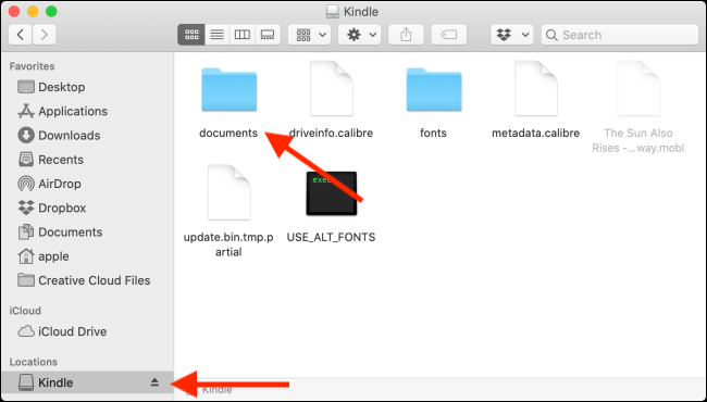 Click on Documents folder from Kindle drive