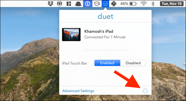 Click on Settings icon from Duet menu bar