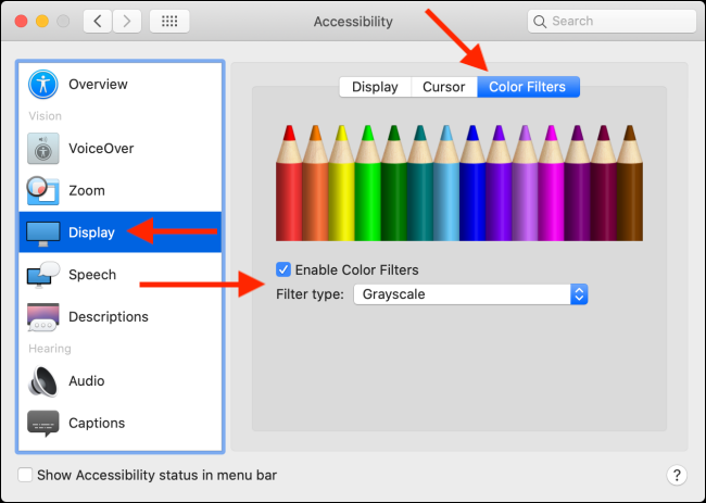 Color Filters section with Grayscale mode