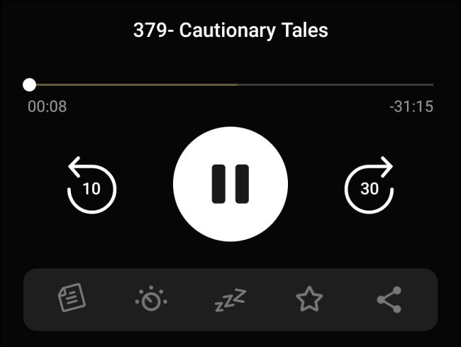Controls and feature in Now Playing screen in Pocket Casts