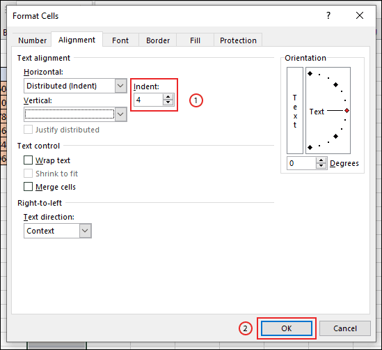 Confirm your cell border indent spacing, then click OK