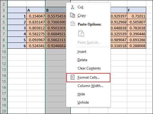 Right-click on your cells in Excel, then click Format Cells