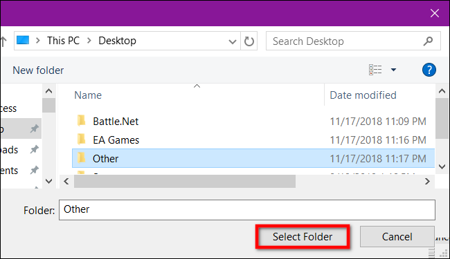 File Explorer Select Folder