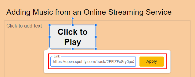 Paste your audio URL into the Link box, then click Apply