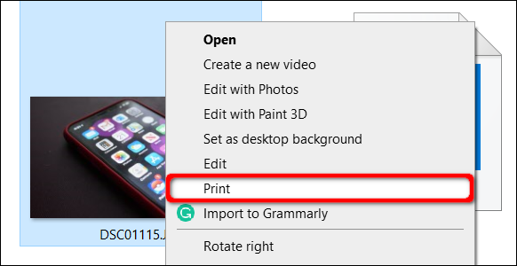 Select Print in Windows 10