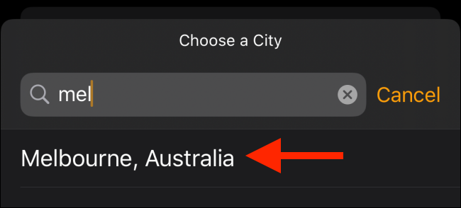 Select the city to add in the Clock app