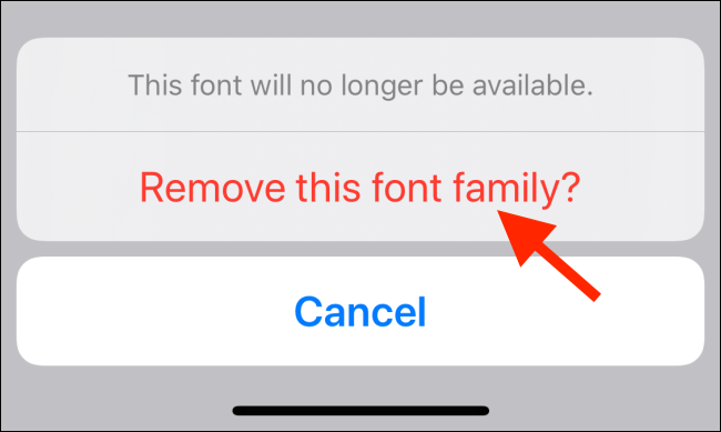 Tap on Remove this font family option
