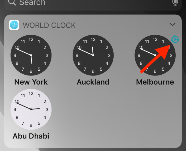 Tap on the Gear icon from the World Clock widget