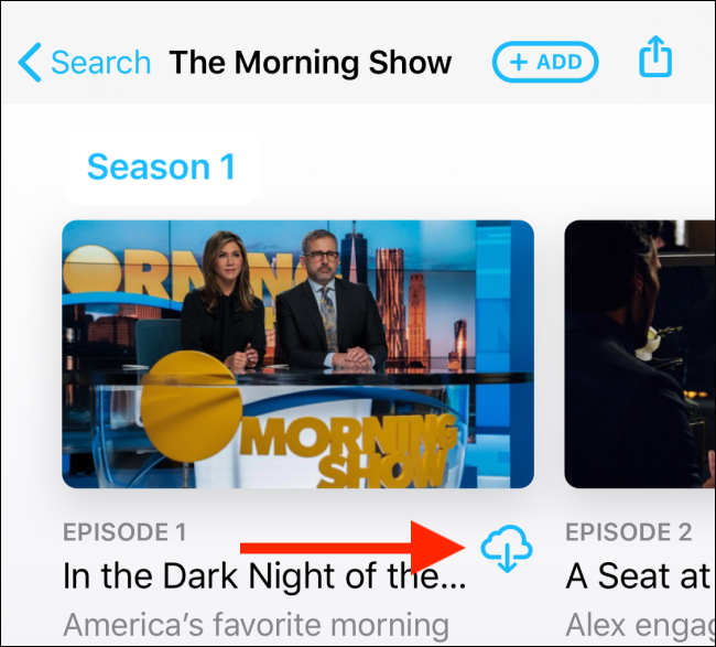 Tap on the download button from the show's page