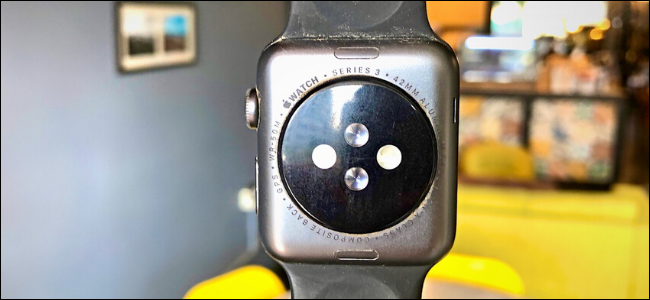 The back of Apple Watch Series 3 showing details about the watch