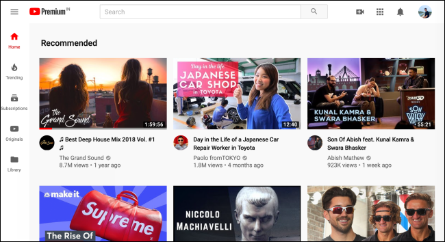 The newly redesigned home page for YouTube