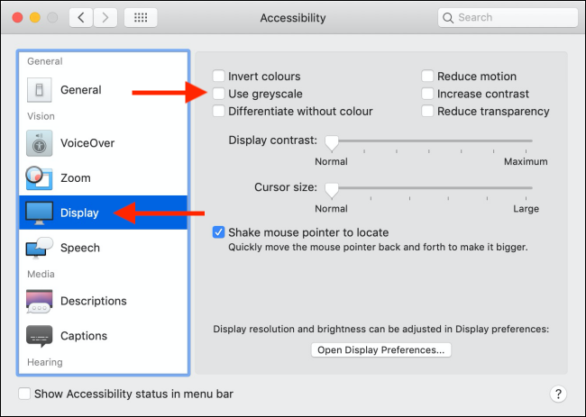 Use Grayscale option in macOS Mojave