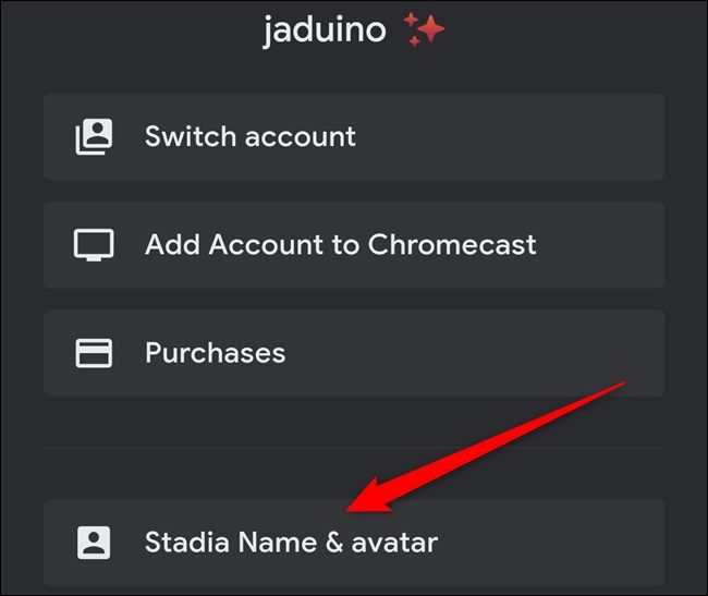 Google Stadia App Click Stadia Name and Avatar