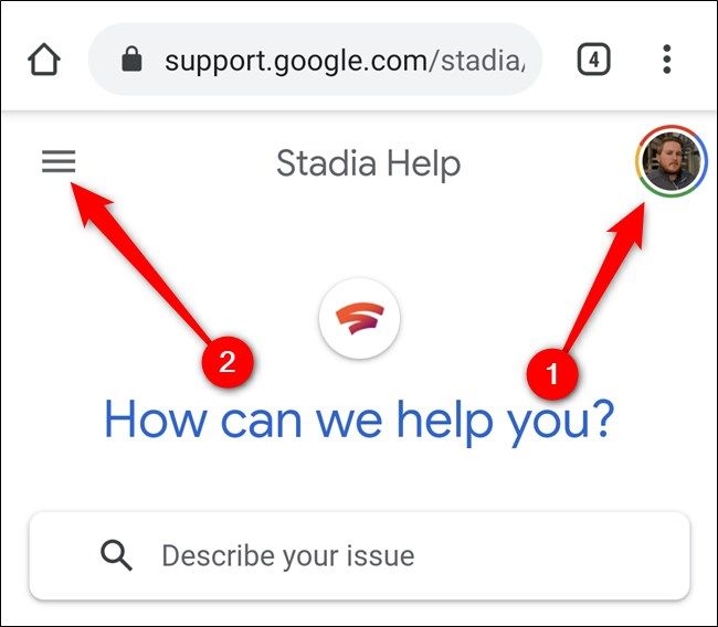 Google Stadia App Sign into Google Account and the Click Hamburger Menu